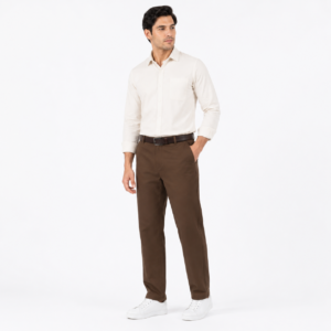 Brown Classic Cotton Trousers For Men