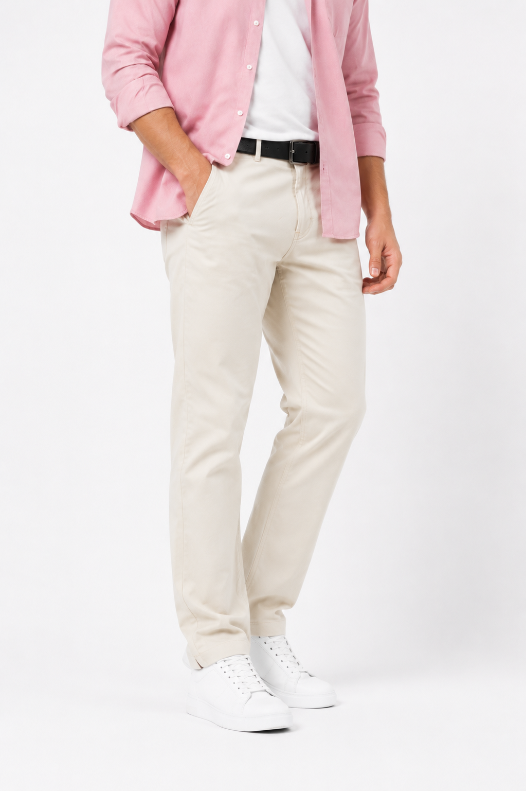 Cream Cotton Trousers for Men - Image 2