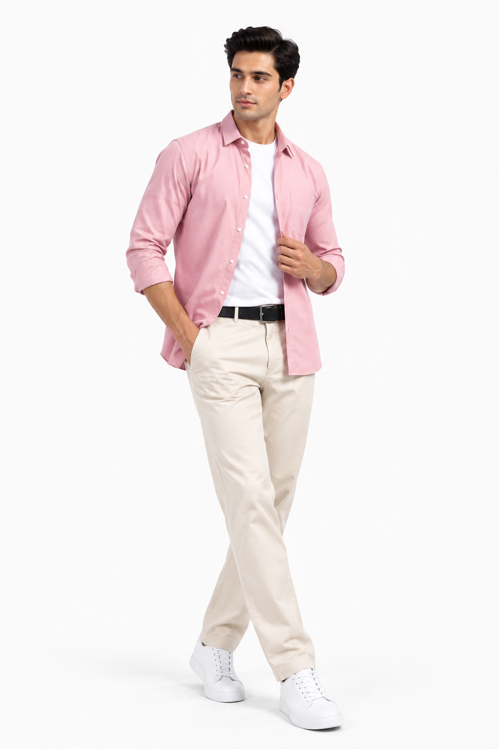 Cream Cotton Trousers for Men - Image 3