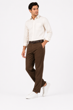Brown Classic Cotton Trousers For Men