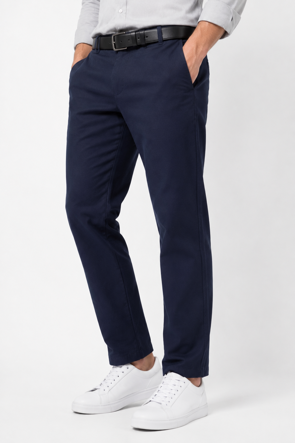 Navy Cotton Trousers For Men - Image 2