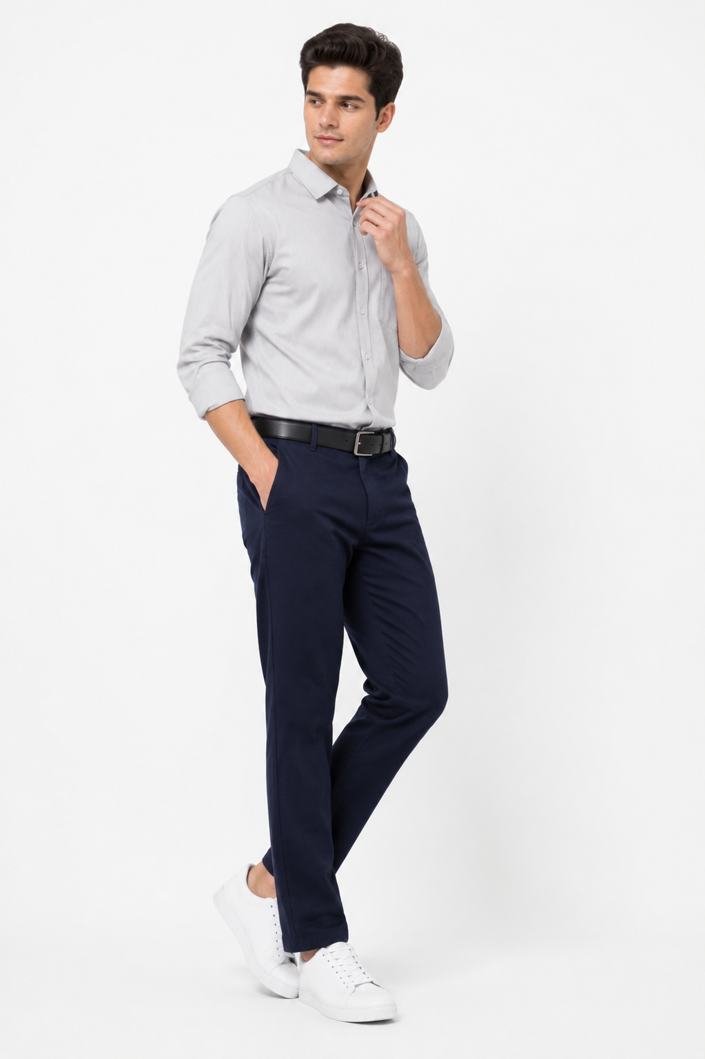 Navy Cotton Trousers For Men - Image 3