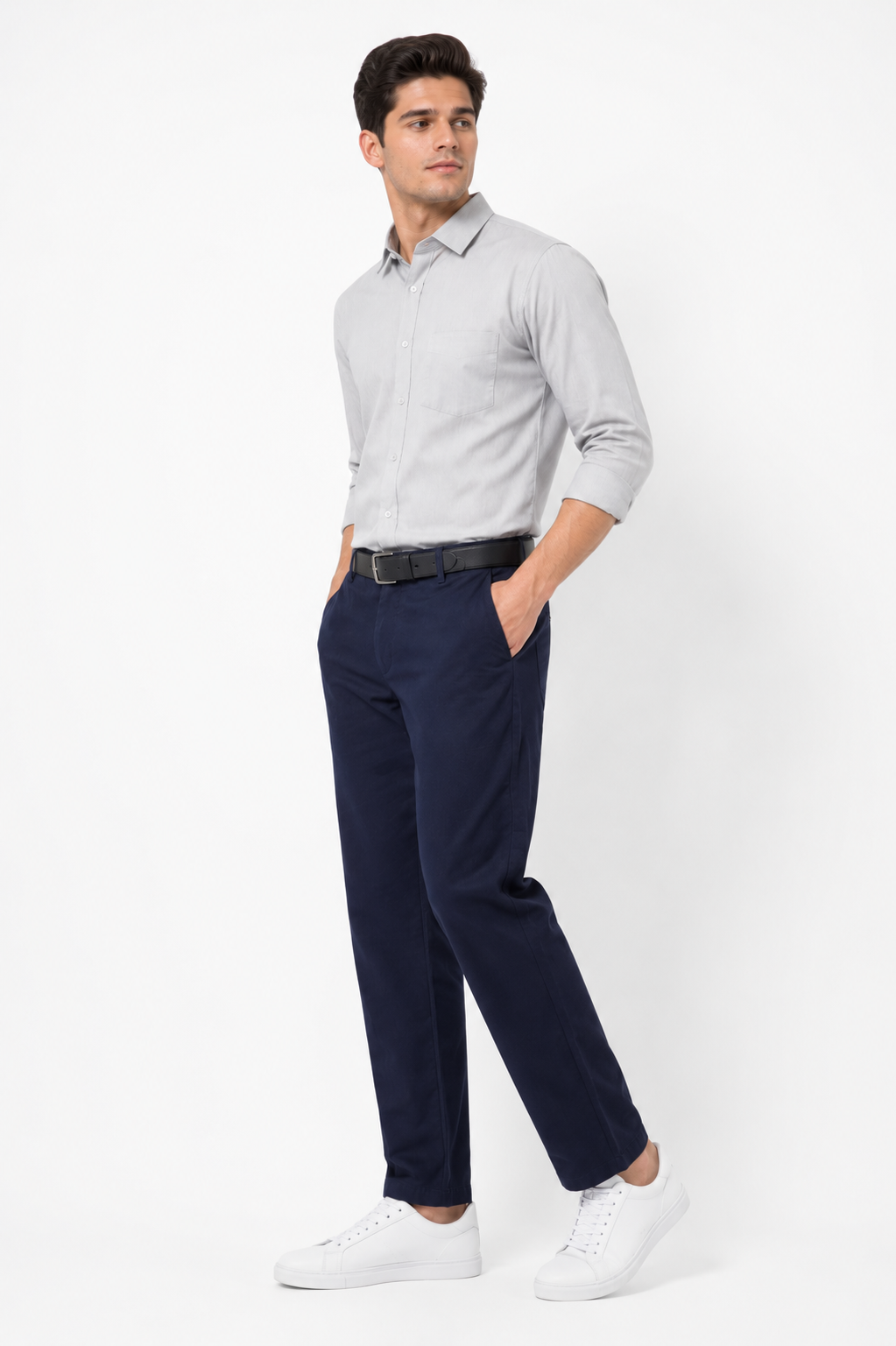 Navy Cotton Trousers For Men - Image 4