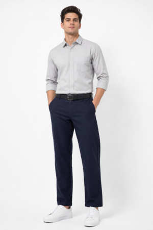Navy Cotton Trousers For Men