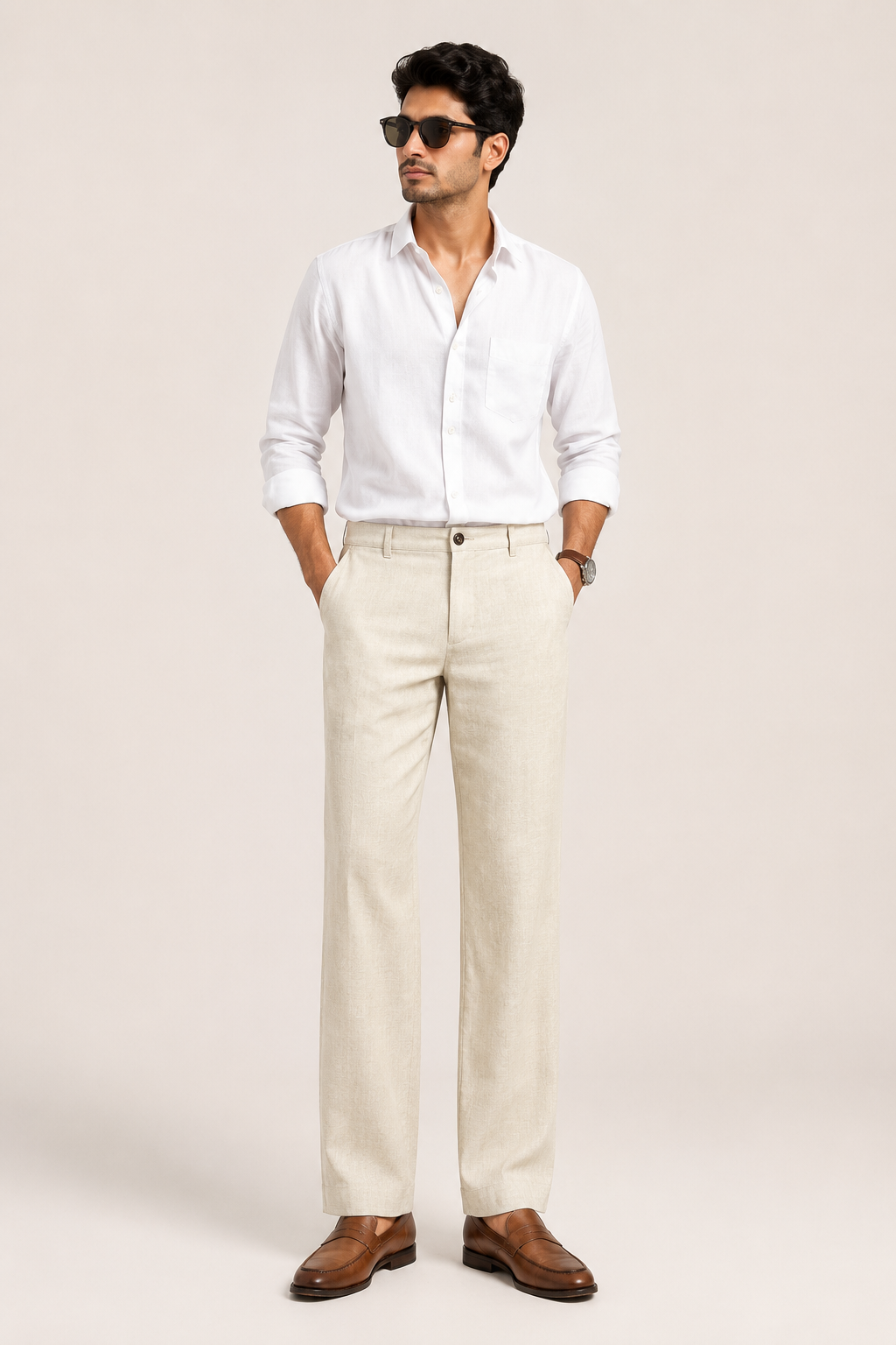 Cream Linen Pants for Men