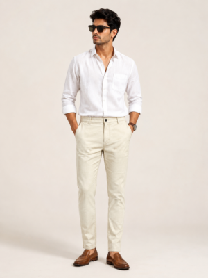 Men's Elegant Linen Pants - Cream