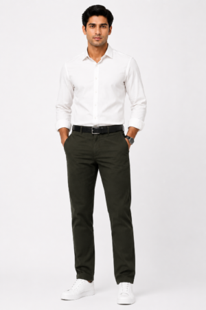 Olive Green  Cotton Trousers For Men