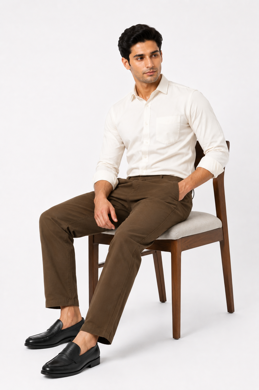 Coffee Suede Touch Chinos - Image 3