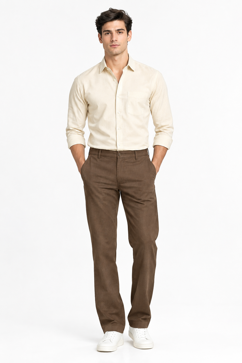 Brown Suede Touch Chinos - Image 3