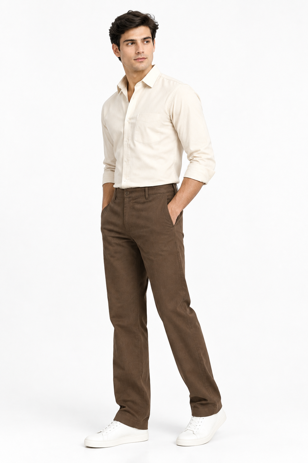 Brown Suede Touch Chinos - Image 2