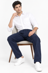 Navy Blue Suede Touch Chinos